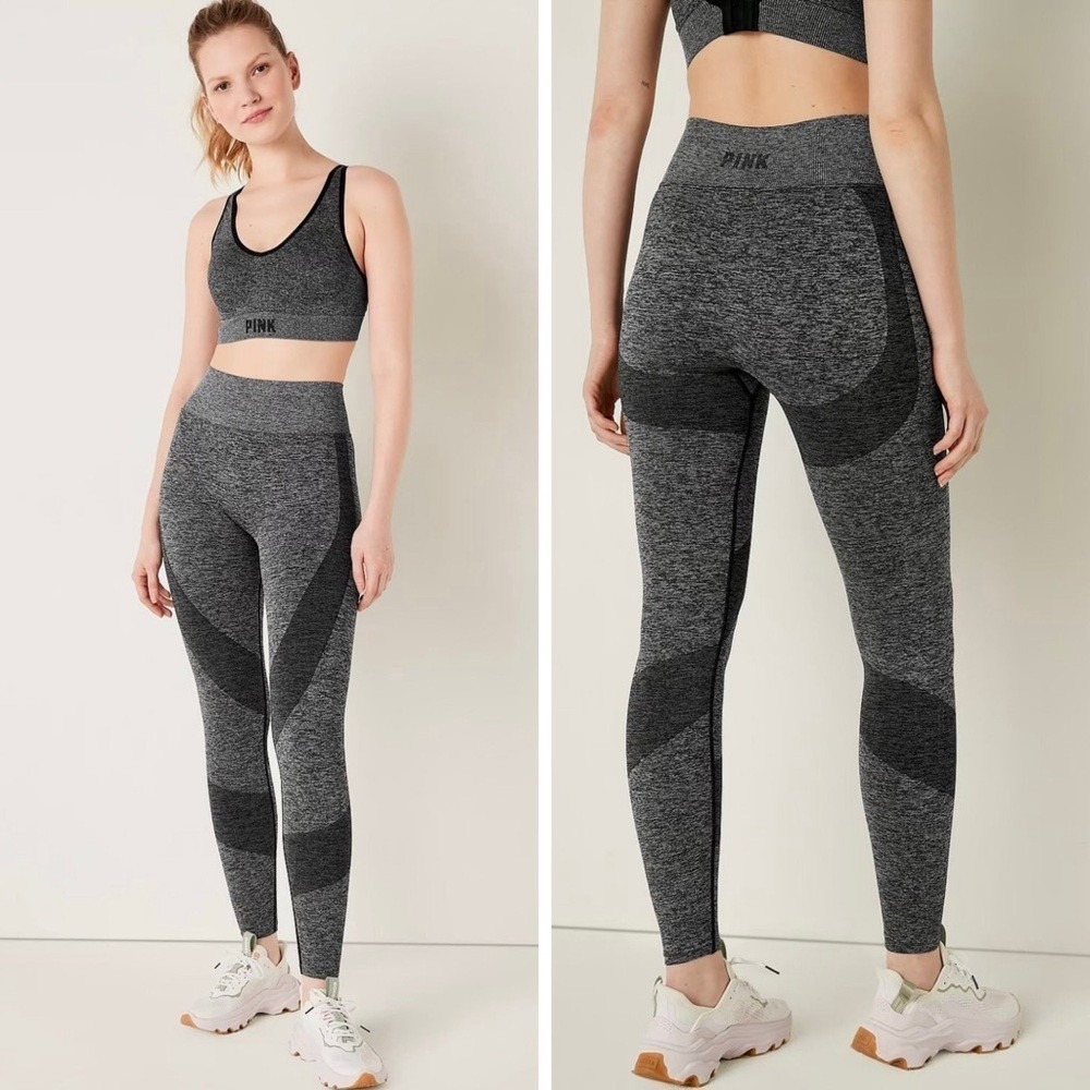 Victoria's Secret PINK Active Cropped Leggings Womens L Gray Seamless Pull On